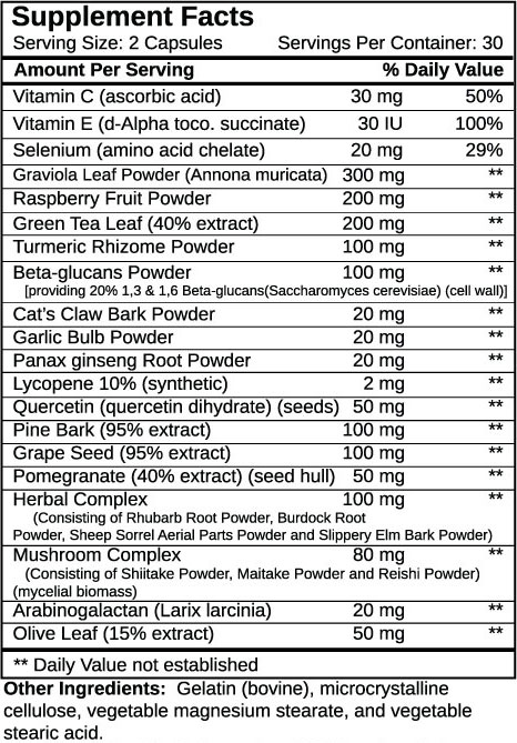 immune support supplement nutrition facts 